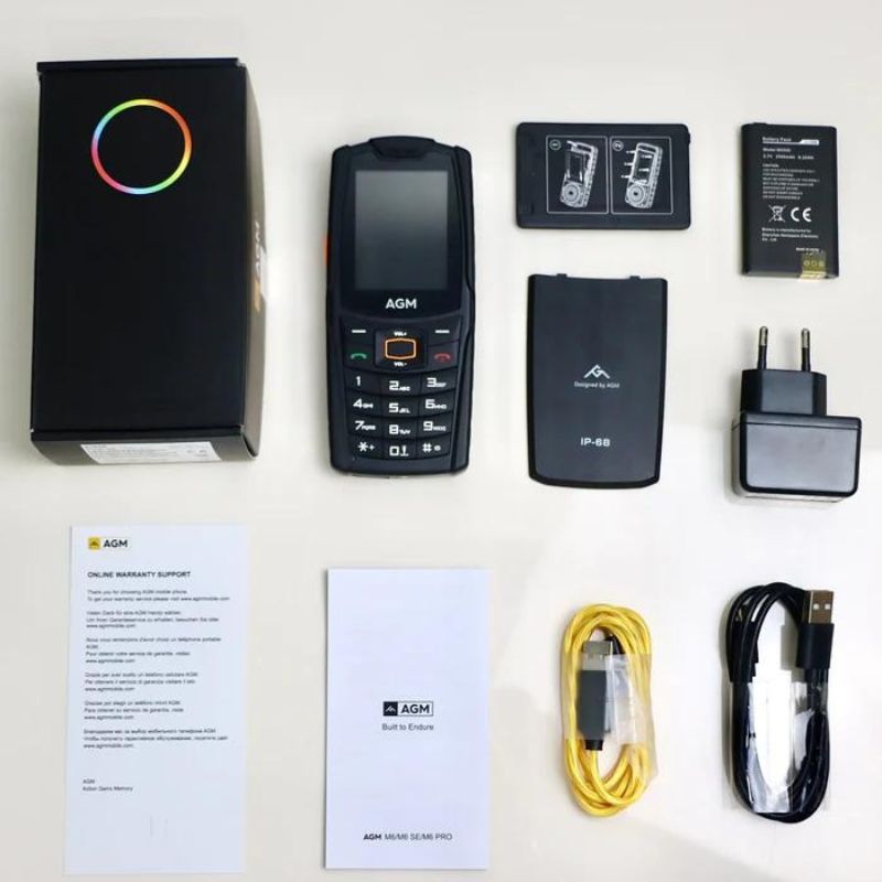 AGM M6 Μαύρο αδιάβροχο κινητό τηλέφωνο ανθεκτικό σε πτώση IP68/IP69K, Dual Sim με Bluetooth, USB, SD, LED, FM, 4G, οθόνη 2.4"-3.