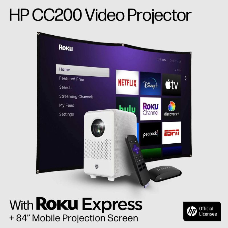 HP CC200 3-IN-1 White Projector Full HD 1080p with Roku